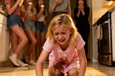 My nine-year-old went to what should’ve been a simple sleepover at my sister’s house—yet somehow ended up scrubbing her kitchen floors while her cousins enjoyed ice cream. When I arrived, she was drenched in filthy water, exhausted, and my sister just waved it off with, “She’s fine, just helping out a little.” My family laughed. I said nothing. I took her home. Three days later, something happened that made the first cracks appear in my sister’s “perfect life”…
