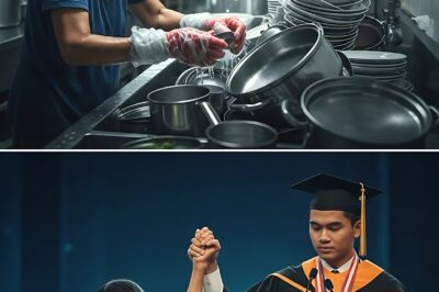 MOTHER WASHES THE DISHES FOR A LOT SO HER CHILD CAN FINISH