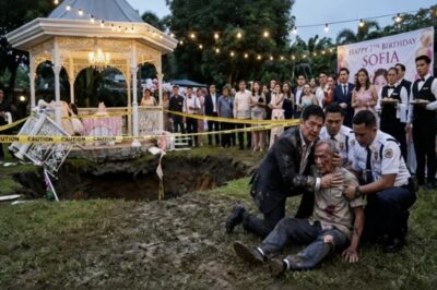 GINIBA NG JARDINERO ANG MAMAHALING GAZEBO SA GITNA NG PARTY GAMIT ANG MASO KAYA PINAGBUBUGBOG SIYA NG MGA SECURITY GUARD, PERO NATIGILAN ANG LAHAT NANG BIGLANG LAMUNIN NG LUPA ANG KINATATAYUAN NG ESTRUKTURA DAHIL SA ISANG MALALIM NA SINKHOLE