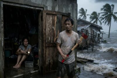 JEALOUS MAN BREAKS DOWN SHOP DOOR WITH A HAMMER BECAUSE HE SUSPECTS HIS WIFE IS HANGER, BUT HE STOPS WHEN HE SEES A CRYING WOMAN WHO WAS TRAPPED WHILE LISTENING TO THE RADIO ABOUT THE COMING TSUNAMI