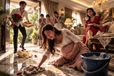 I CAME HOME EARLY TO SURPRISE MY PREGNANT WIFE… BUT WHEN I WALKED IN, I SAW HER KNEELING ON THE FLOOR SCRUBBING WHILE THE MAIDS WATCHED… AND THE REASON BROKE MY HEART